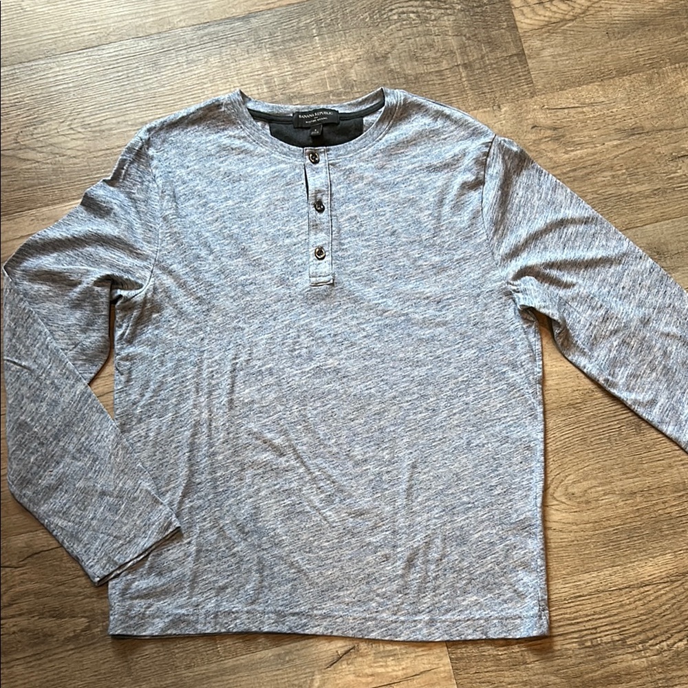 Men's Banana Republic Blue Grey Henley Long-Sleeve Shirt